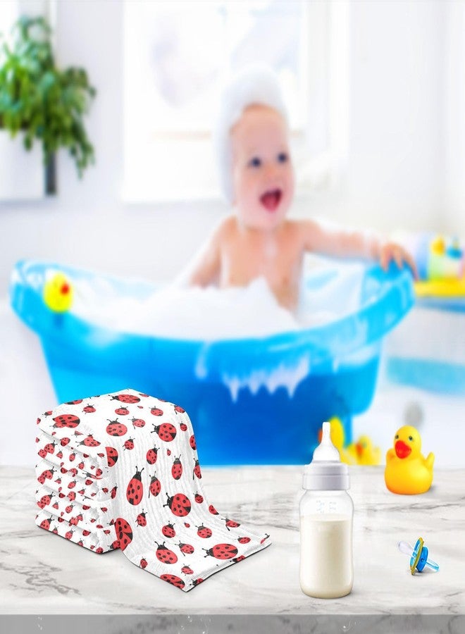 YETTASBIN Ladybugs Muslin Baby Hand Washcloths, Soft Cotton Bath Face Towel, 4 Layers Extra Absorbent Feeding Burp Cloth for Newborn Infant, 5 Pack - Image 5