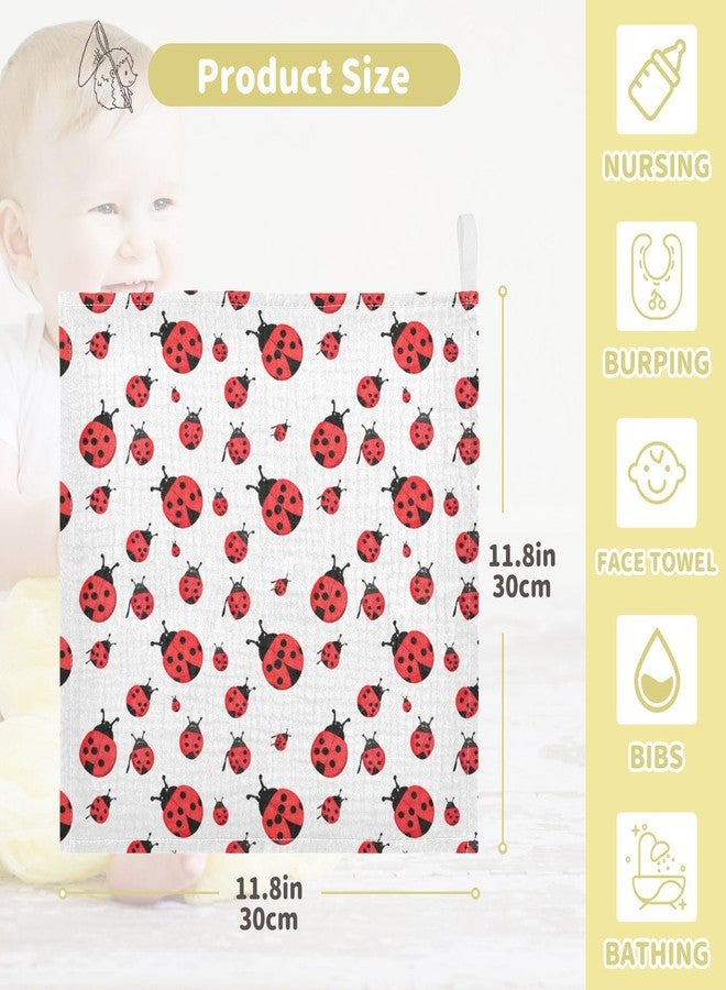 YETTASBIN Ladybugs Muslin Baby Hand Washcloths, Soft Cotton Bath Face Towel, 4 Layers Extra Absorbent Feeding Burp Cloth for Newborn Infant, 5 Pack - Image 4