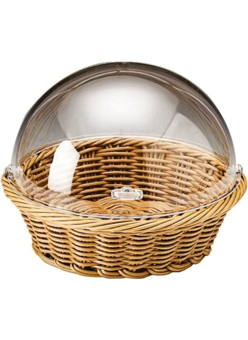 Zicco Wicker Polycarbonate Rolltop Bell Jar with Lid Bread and Fruit Storage Basket Zcp