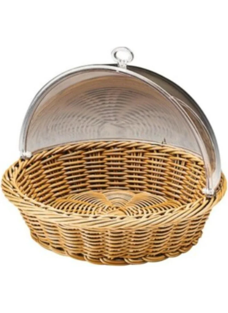 Zicco Wicker Polycarbonate Rolltop Bell Jar with Lid Bread and Fruit Storage Basket Zcp