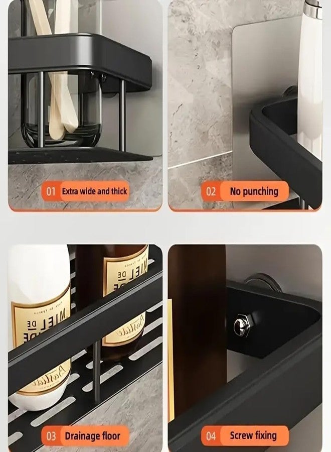 Kunji Pack of 2 Aluminum Wall Mounted Bathroom Organizer | Large Capacity Floating Wall Shelf for Bathroom Storage | Rustproof Multipurpose Bathroom Rack for Toiletries & Accessories (Black) - Image 4