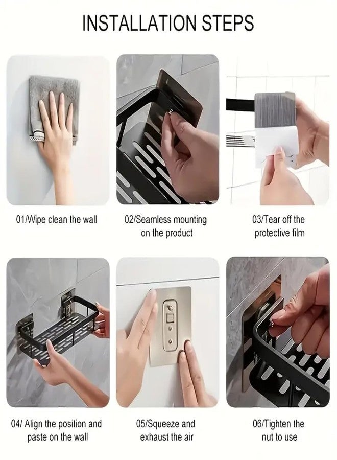 Kunji Pack of 2 Aluminum Wall Mounted Bathroom Organizer | Large Capacity Floating Wall Shelf for Bathroom Storage | Rustproof Multipurpose Bathroom Rack for Toiletries & Accessories (Black) - Image 5