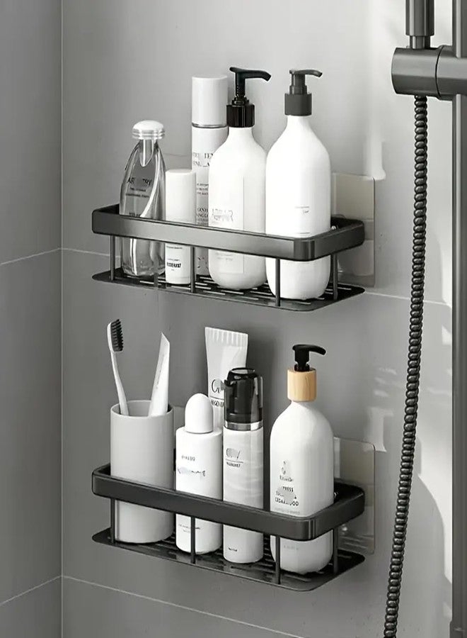 Kunji Pack of 2 Aluminum Wall Mounted Bathroom Organizer | Large Capacity Floating Wall Shelf for Bathroom Storage | Rustproof Multipurpose Bathroom Rack for Toiletries & Accessories (Black) - Image 2