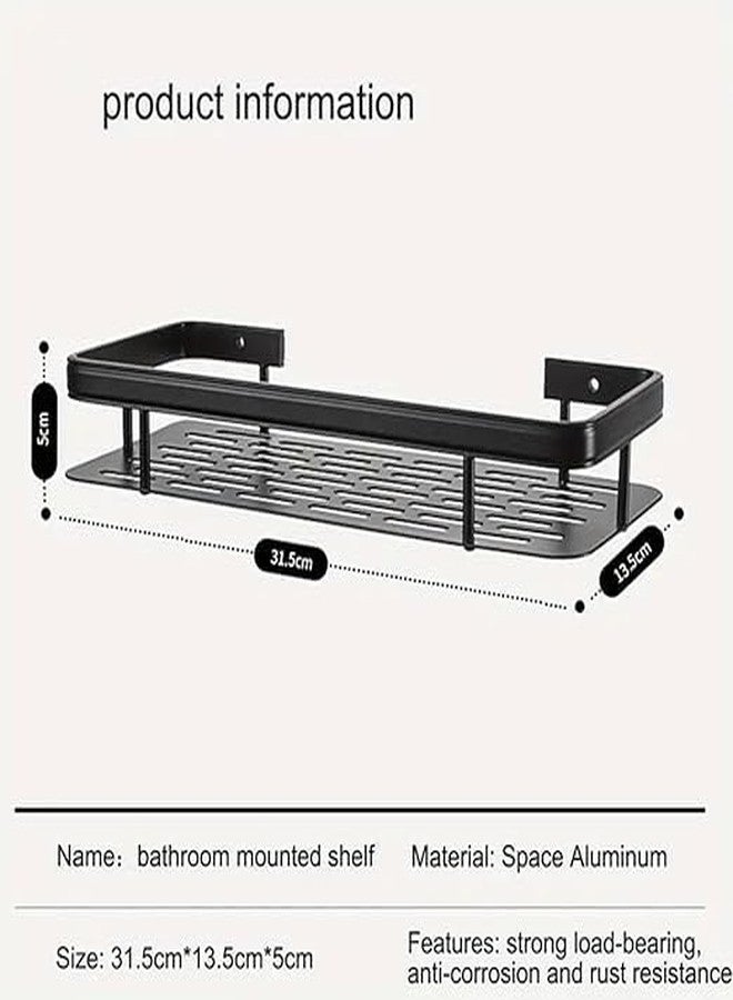 Kunji Pack of 2 Aluminum Wall Mounted Bathroom Organizer | Large Capacity Floating Wall Shelf for Bathroom Storage | Rustproof Multipurpose Bathroom Rack for Toiletries & Accessories (Black) - Image 3