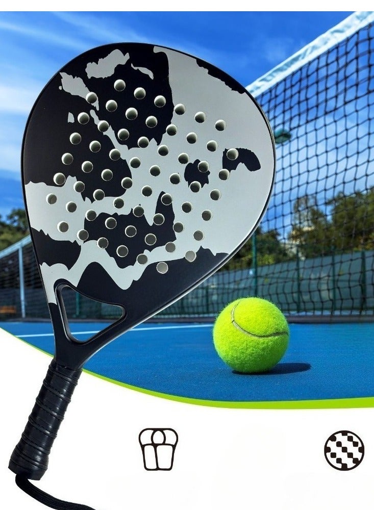 【حصري】 راكيت بادل من ألياف الكربون المحترفة - قلب إيفا خفيف جدًا وامتصاص صدمات PRO | تصميم مميز باللونين الرمادي والأبيض للتنس والشاطئ - Image 2