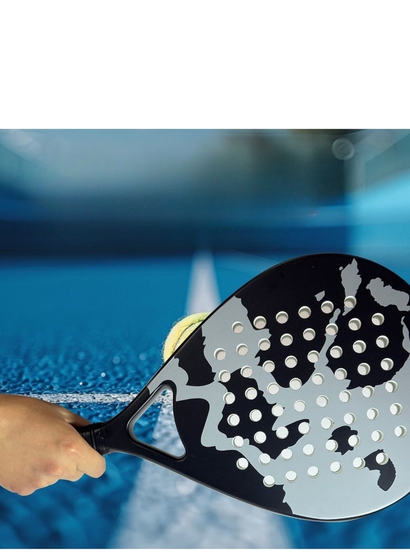 【حصري】 راكيت بادل من ألياف الكربون المحترفة - قلب إيفا خفيف جدًا وامتصاص صدمات PRO | تصميم مميز باللونين الرمادي والأبيض للتنس والشاطئ - Image 3