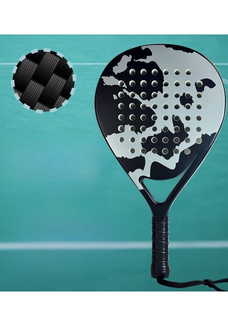 【حصري】 راكيت بادل من ألياف الكربون المحترفة - قلب إيفا خفيف جدًا وامتصاص صدمات PRO | تصميم مميز باللونين الرمادي والأبيض للتنس والشاطئ - Image 4