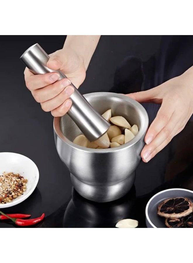SuS 304 Stainless steel mortar and pestle tool with non-rust surface, ideal for garlic paste, herbal grinding, pill mixing, sesame crushing, and enhancing food preparation efficiency - Image 4