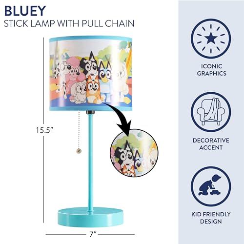 Idea Nuova Bluey Table Lamp for Kids,Stick Lamp with Printed Shade & Pull Chain,Bedroom or Nursery Nightstand Lighting,Official Bluey Merchandise - Image 2
