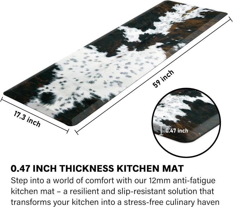 Tyrot Cowhide Kitchen Mat Cushioned Anti Fatigue - 1/2 Inch Thick Western Cow Kitchen Mats for Floor, Non Slip PVC Waterproof Standing Desk Ergonomic Comfort Rugs for Sink, Office, Laundry, 17.3x60 - Image 2