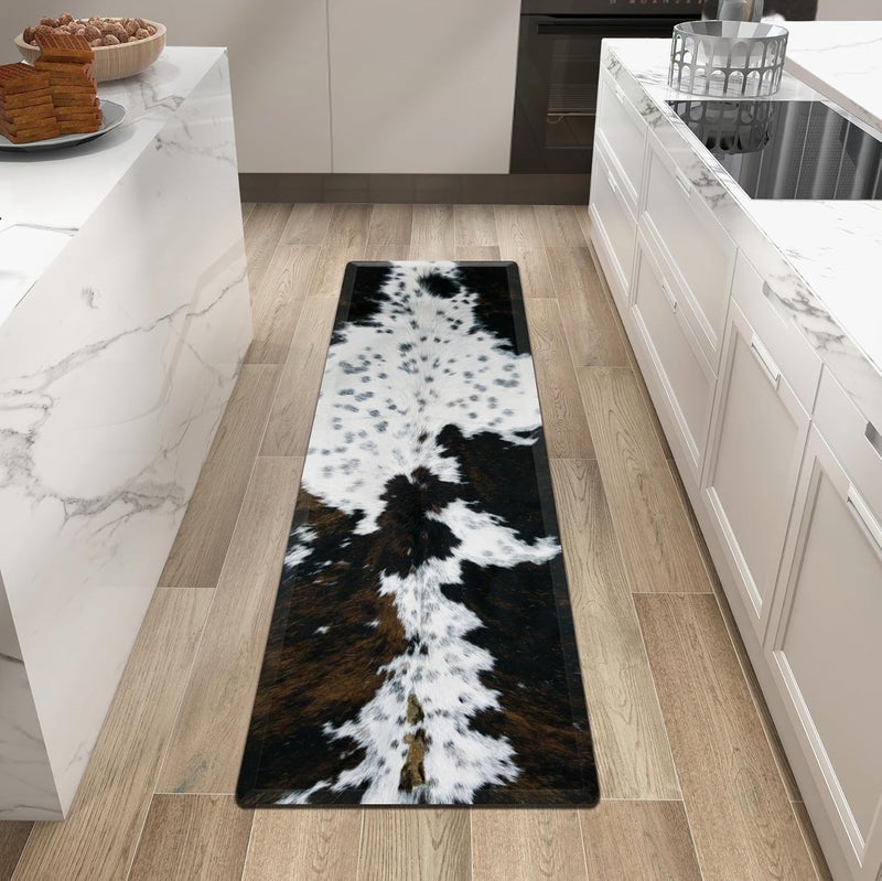 Tyrot Cowhide Kitchen Mat Cushioned Anti Fatigue - 1/2 Inch Thick Western Cow Kitchen Mats for Floor, Non Slip PVC Waterproof Standing Desk Ergonomic Comfort Rugs for Sink, Office, Laundry, 17.3x60 - Image 1