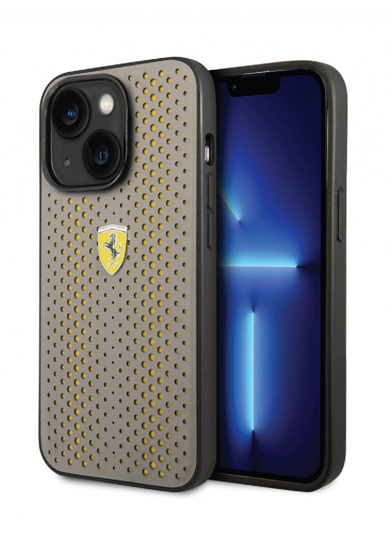 Ferrari Ferrari PU Leather Perforated Case With Nylon Base & Yellow Shield Logo For iPhone 14 Plus - Yellow [ FEHCP14MRHOY ]  - Image 1