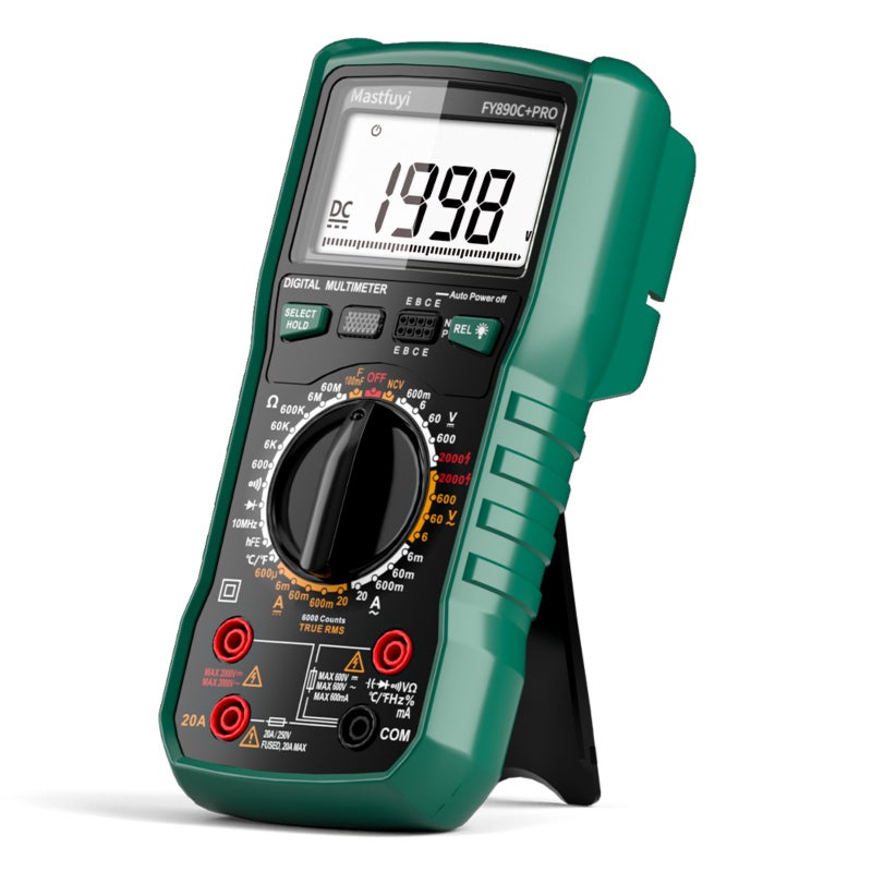 مقياس متعدد الرقم Mastfuyi FY890C+PRO 6000 عد لتيار متردد/مباشر 2000 فولت/20 أمبير RMS حقيقي ومتحرك للدرجة الحرارة للكهربائيين والطاقة الفوتوفولتية والتنقيب - Image 1