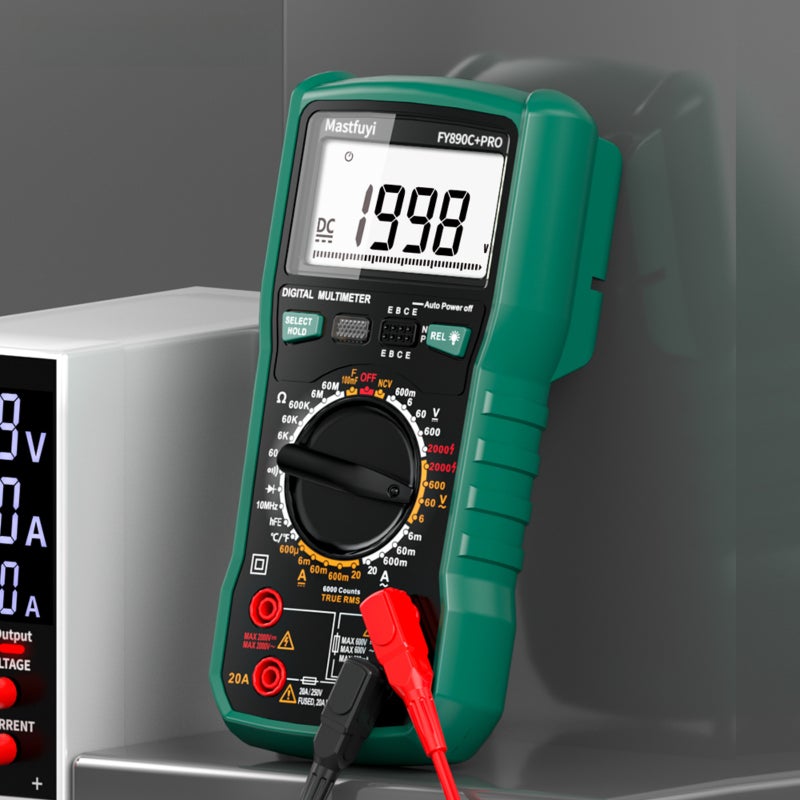 مقياس متعدد الرقم Mastfuyi FY890C+PRO 6000 عد لتيار متردد/مباشر 2000 فولت/20 أمبير RMS حقيقي ومتحرك للدرجة الحرارة للكهربائيين والطاقة الفوتوفولتية والتنقيب - Image 2