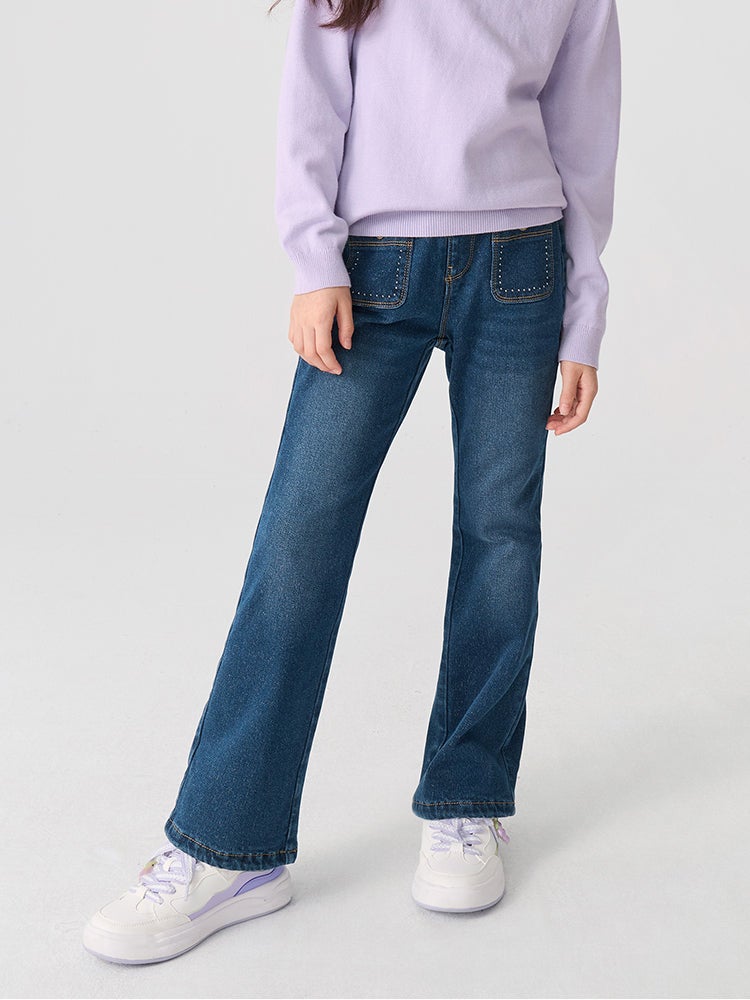 بالابالا بنطلون جينز بمسحات باهتة للبنات - Image 1