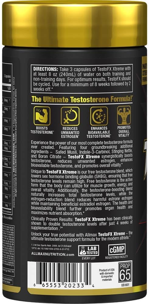 AllMax Nutrition مكمل TESTOFX Xtreme لزيادة هرمون التستوستيرون للرجال من ALLMAX Nutrition مع تريبولوس تيرستريس وأشواغاندا وتونكات علي يدعم قوة العضلات والطاقة والتحكم في الاستروجين 90 كبسولة 30 يومًا - Image 3