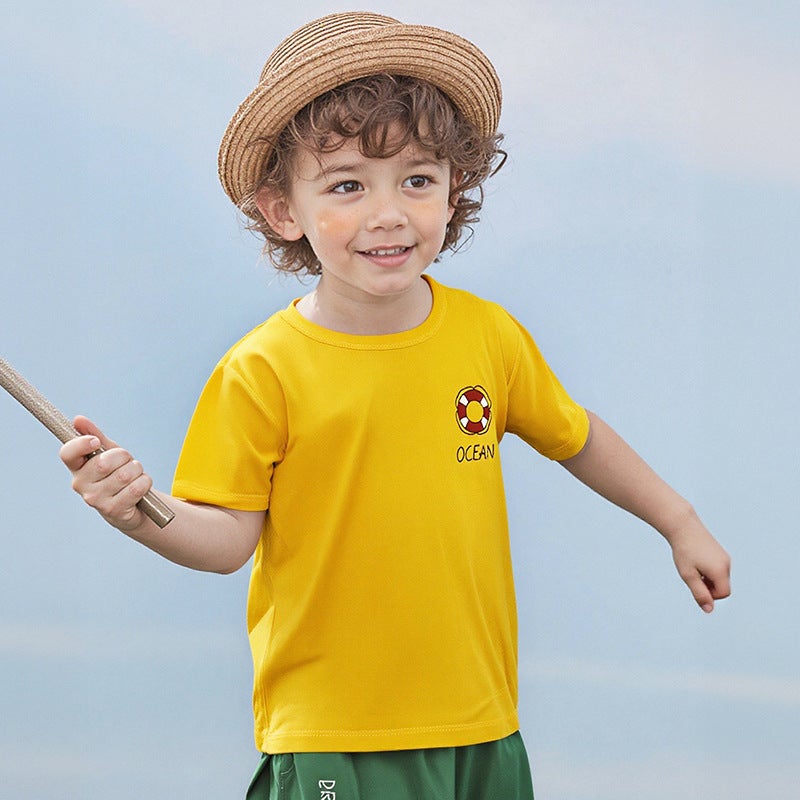 Kids Cotton Short Sleeve Outfit Set English swimming ring 