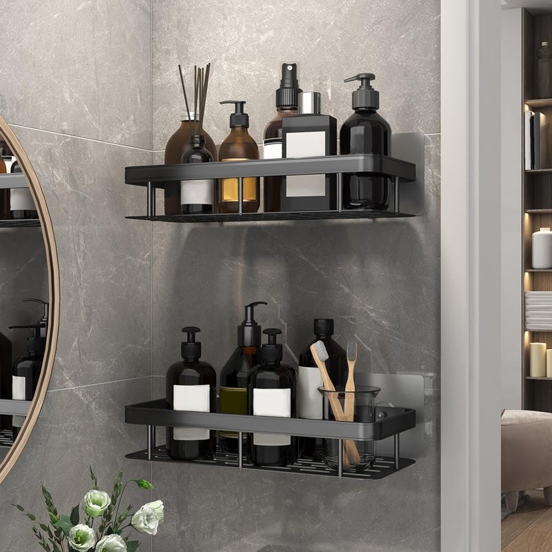 PARSPAR Self-Adhesive Multipurpose Wall Mounted Bathroom Shelf | Self Adhesive for Wall, rustproof, Nail-Free No Drilling Organizer Holder | Bathroom Accessories, Bathroom Racks_2 Pack [Black] - Image 1