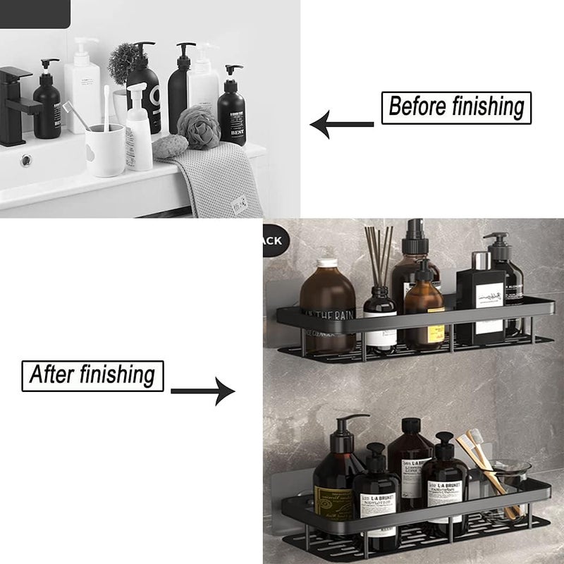 PARSPAR Self-Adhesive Multipurpose Wall Mounted Bathroom Shelf | Self Adhesive for Wall, rustproof, Nail-Free No Drilling Organizer Holder | Bathroom Accessories, Bathroom Racks_2 Pack [Black] - Image 3