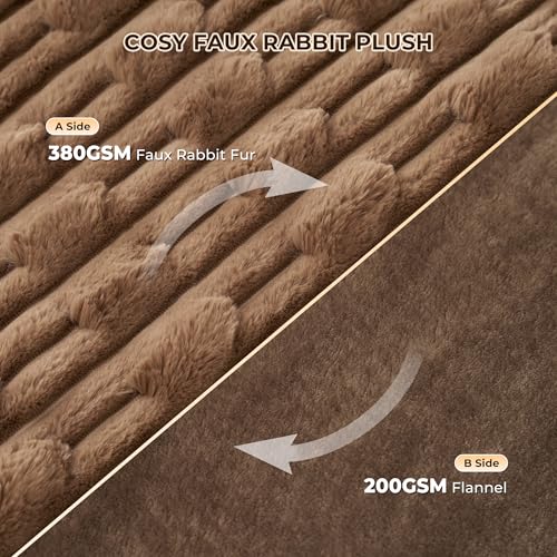 CURECURE Heated Throw Blanket 50"x60", Electric Blanket with Bamboo Pattern, Luxury Faux Rabbit Fur&Soft Flannel, 6 Heat Settings, 1-4 Hour Auto Shut-Off, Machine Washable (Dark Brown) - Image 3