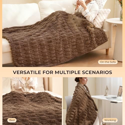 CURECURE Heated Throw Blanket 50"x60", Electric Blanket with Bamboo Pattern, Luxury Faux Rabbit Fur&Soft Flannel, 6 Heat Settings, 1-4 Hour Auto Shut-Off, Machine Washable (Dark Brown) - Image 5