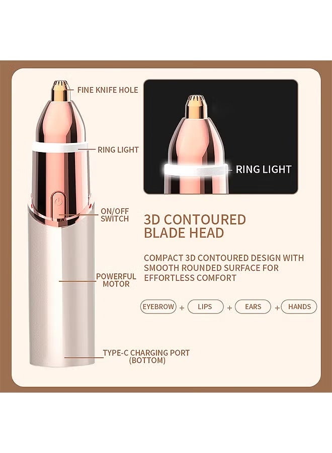ماكينة حلاقة الحواجب الكهربائية 2 في 1 لإزالة شعر الوجه للنساء، ماكينة حلاقة محمولة قابلة لإعادة الشحن وخالية من الألم، للوجه، والوبر، والشفاه، والذقن، وتحت الإبط، والجسم (ذهبي) - Image 2