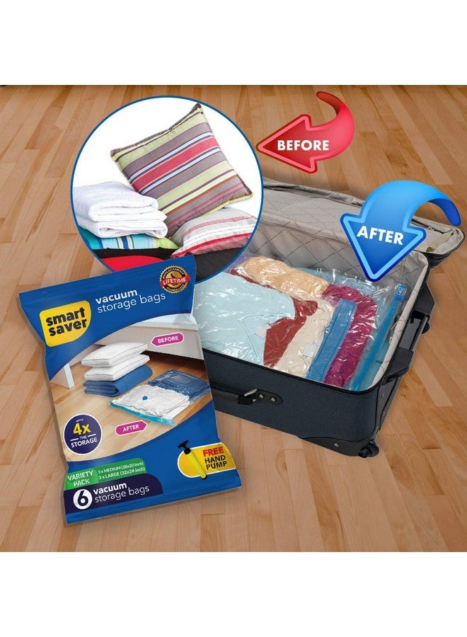 Smart Saver أكياس فراغ ذكية 6 عبوات للسفر أكياس ضغط للملابس، أكياس ختم فراغ، أكياس محكمة الإغلاق قابلة لإعادة الاستخدام مع مضخة يد للسفر، بلاستيك - Image 4