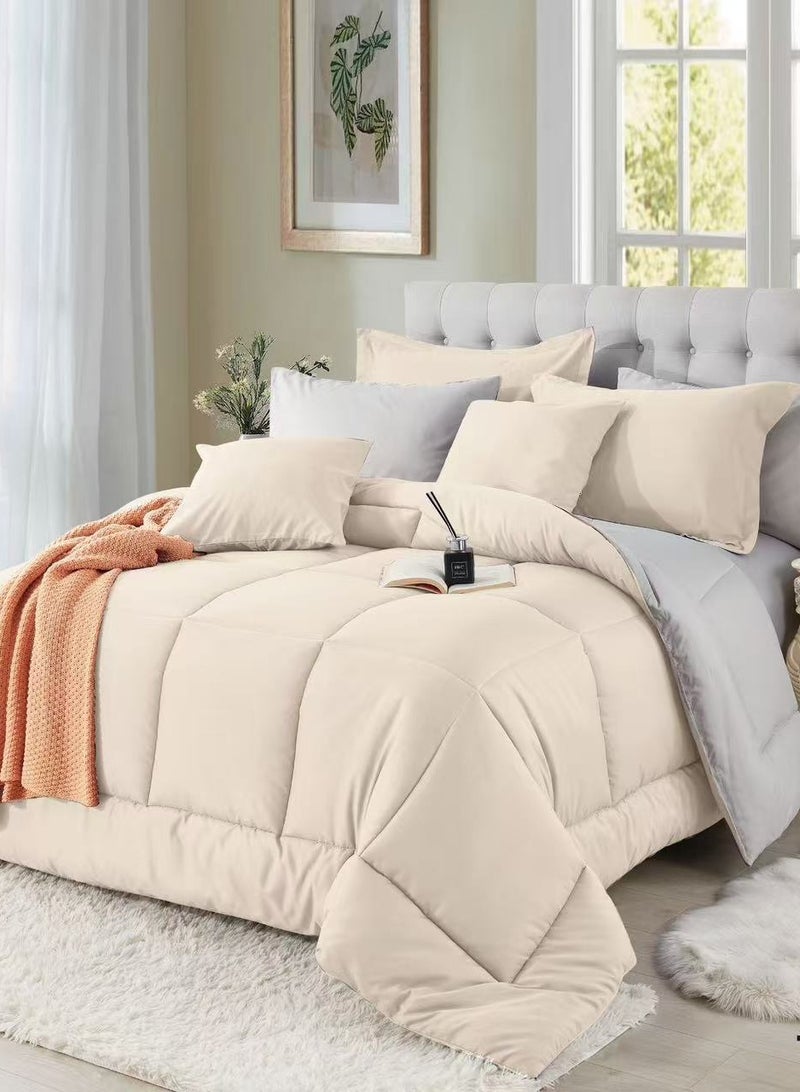 شايني فلاور طقم لحاف مفرش بحشوة قطن، بخامة مايكروفايبر ناعم، مكون من 5 قطع، مقاس نفر 220x160 سم، لحاف فندقي