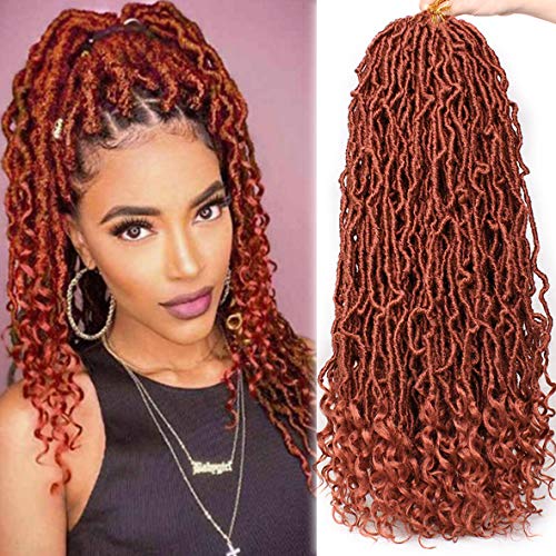 Leeven 7 Packs Prelooped Goddess Soft Locs Crochet Braids Hair With Curly Ends 24 Inch Long Cooper Red Synthetic Wavy Curly Boho New Faux Locs Braiding Hair 350 Color Locs Hair 12 StrandsPack - Image 2