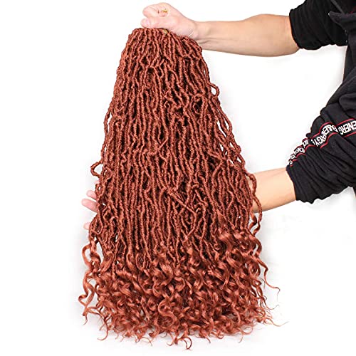 Leeven 7 Packs Prelooped Goddess Soft Locs Crochet Braids Hair With Curly Ends 24 Inch Long Cooper Red Synthetic Wavy Curly Boho New Faux Locs Braiding Hair 350 Color Locs Hair 12 StrandsPack - Image 5