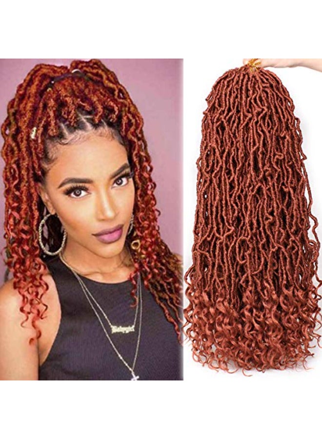 Leeven 7 Packs Prelooped Goddess Soft Locs Crochet Braids Hair With Curly Ends 24 Inch Long Cooper Red Synthetic Wavy Curly Boho New Faux Locs Braiding Hair 350 Color Locs Hair 12 StrandsPack - Image 1