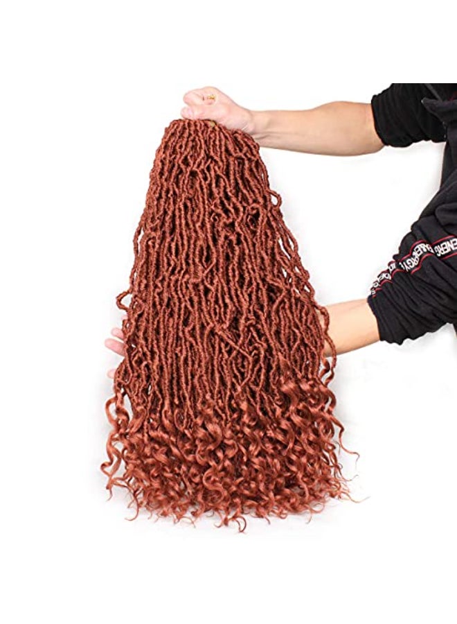 Leeven 7 Packs Prelooped Goddess Soft Locs Crochet Braids Hair With Curly Ends 24 Inch Long Cooper Red Synthetic Wavy Curly Boho New Faux Locs Braiding Hair 350 Color Locs Hair 12 StrandsPack - Image 4
