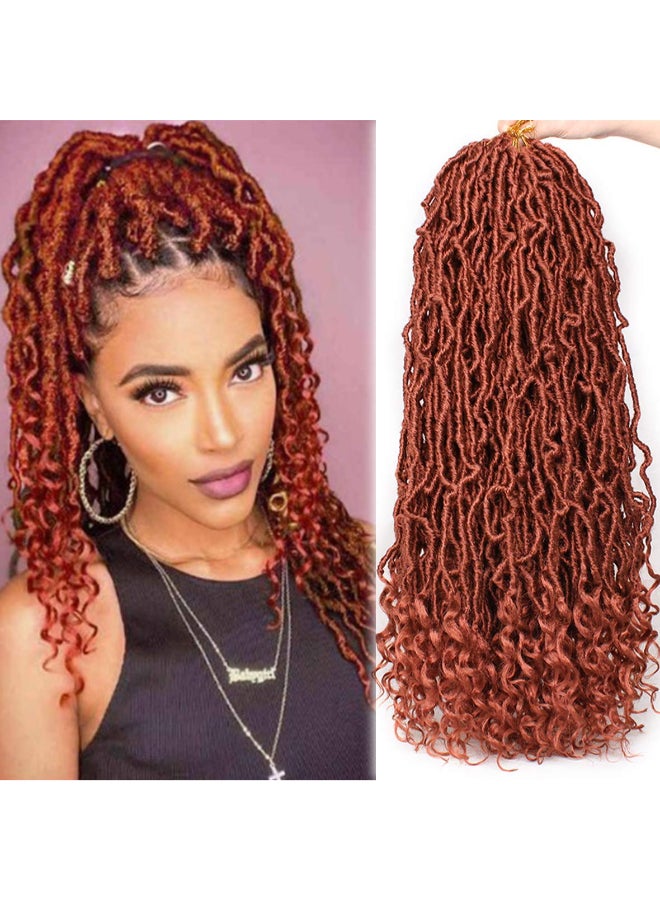 Leeven 7 Packs Prelooped Goddess Soft Locs Crochet Braids Hair With Curly Ends 24 Inch Long Cooper Red Synthetic Wavy Curly Boho New Faux Locs Braiding Hair 350 Color Locs Hair 12 StrandsPack - Image 3