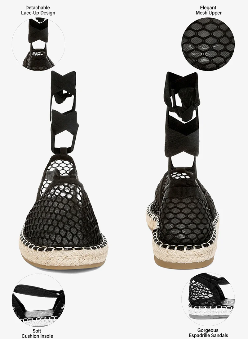 London Rag  London Rag Women's Mesh Flat Espadrille Sandals In Black for Women | Best Price UAE