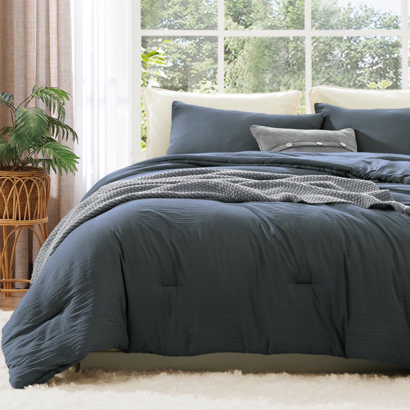 WRENSONGE Queen Comforter Set - 3 Pieces Prewashed Blue Grey Comforter Soft Lightweight for All Seasons,Down Alternative Comforters Queen Size with 2 Pillow Shams - Image 1
