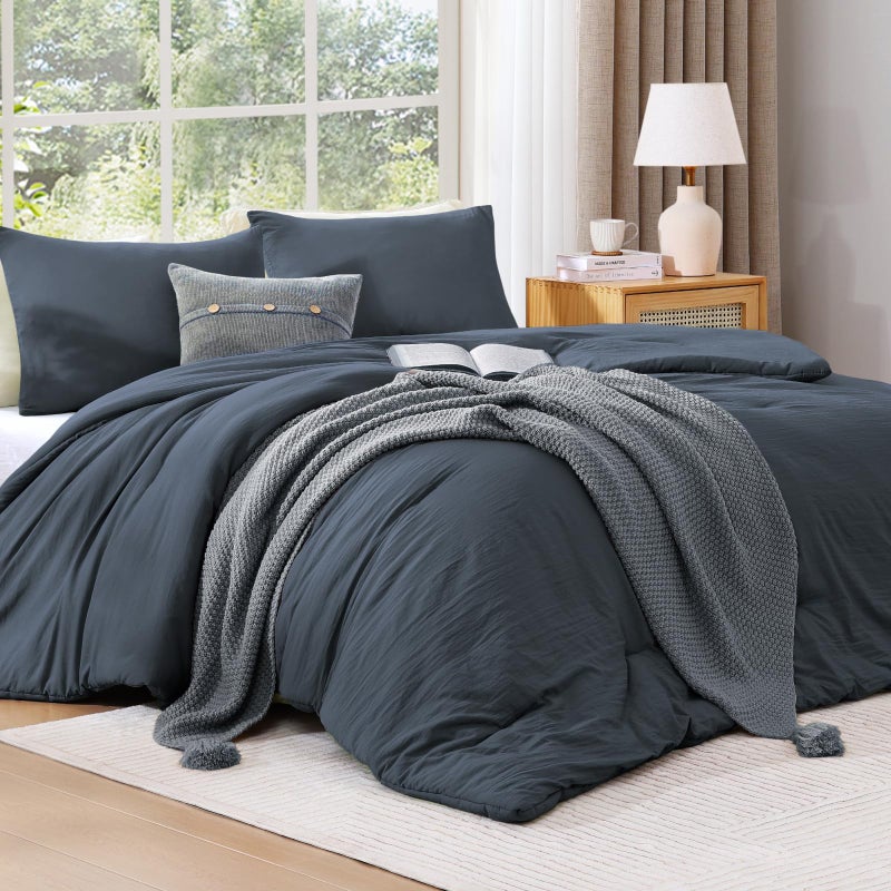 WRENSONGE Queen Comforter Set - 3 Pieces Prewashed Blue Grey Comforter Soft Lightweight for All Seasons,Down Alternative Comforters Queen Size with 2 Pillow Shams - Image 2