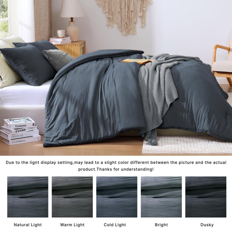 WRENSONGE Queen Comforter Set - 3 Pieces Prewashed Blue Grey Comforter Soft Lightweight for All Seasons,Down Alternative Comforters Queen Size with 2 Pillow Shams - Image 4