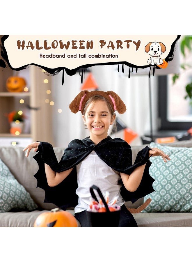 PEUTIER Dog Costume Accessories Set, Plush Dog Ears and Tail Dog Ears Headband Animal Costume Accessories Kids Adults Halloween Cosplay Costume Decoration Supplies (Brown)  - Image 3