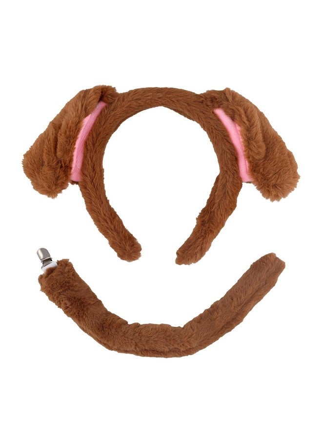 PEUTIER Dog Costume Accessories Set, Plush Dog Ears and Tail Dog Ears Headband Animal Costume Accessories Kids Adults Halloween Cosplay Costume Decoration Supplies (Brown)  - Image 1