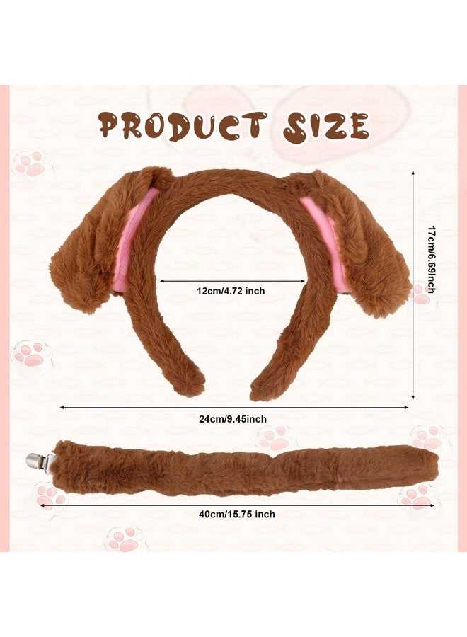 PEUTIER Dog Costume Accessories Set, Plush Dog Ears and Tail Dog Ears Headband Animal Costume Accessories Kids Adults Halloween Cosplay Costume Decoration Supplies (Brown)  - Image 2