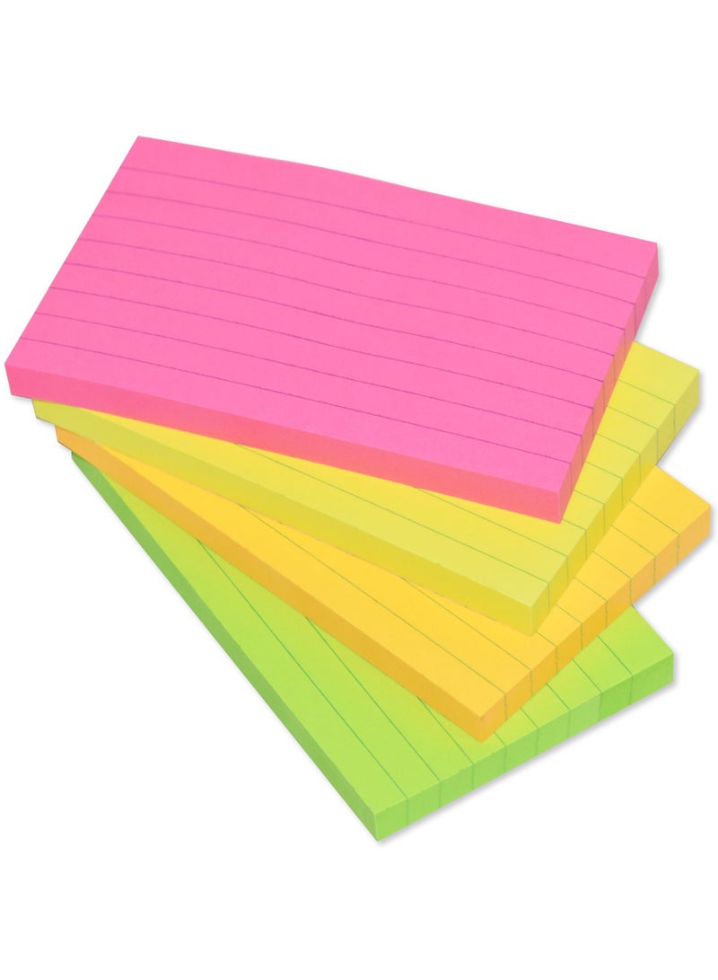 FIS Sticky Note Pad 3X5 inches Pack of 4 Ruled 4 Assorted Neon Color FSPO3X5RN4C - Image 2