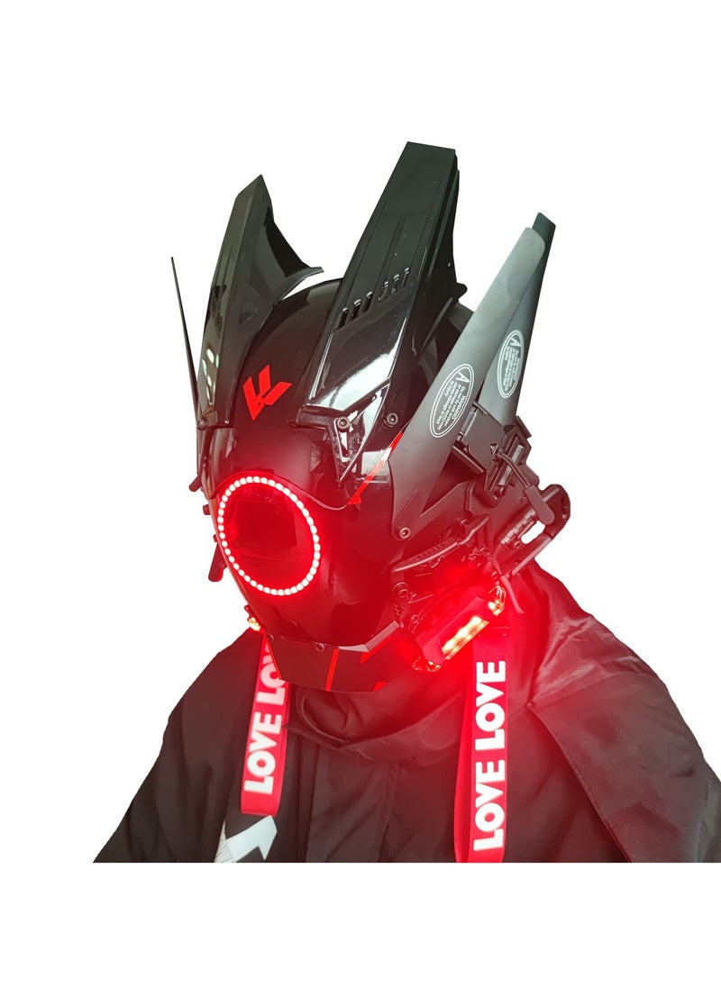 Punk Glow Helmet Mask, Futuristic Light-Up Motorcycle Helmet, Unisex Punk Mask for Halloween, Parties, Music Festivals - Durable, Stylish Cosplay Accessory, Adjustable Fit  - Image 2