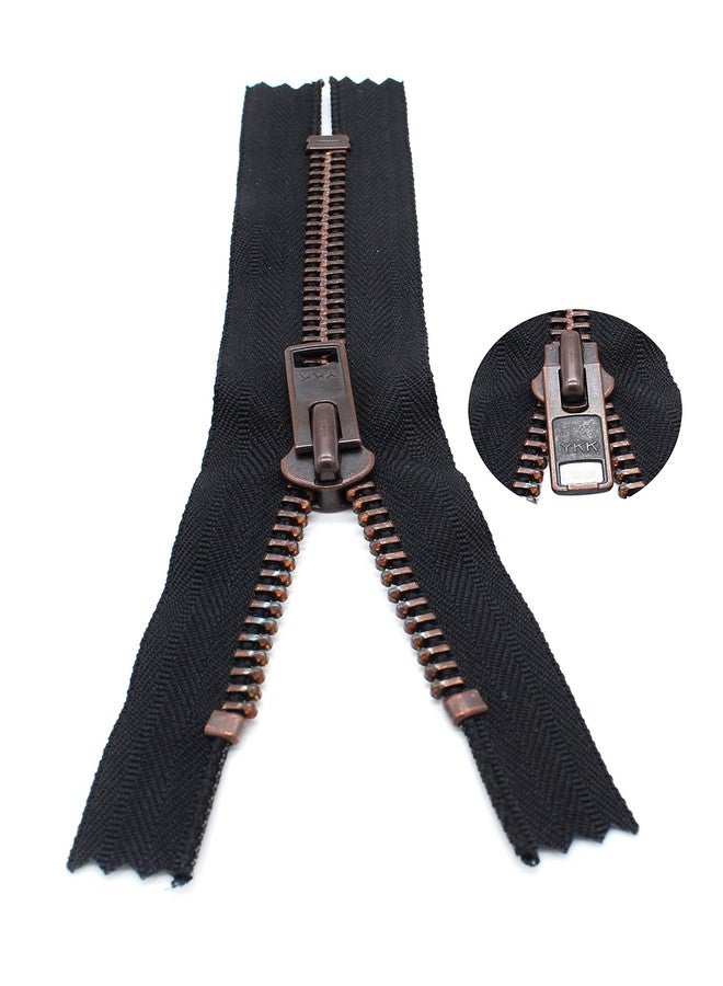YKK® Sale 7" Exposed Zippers YKK #10 Extra Heavy Duty, Antique Copper Finished (Special) Closed Bottom Color 580 Black (1 Pack/Zipper). - Image 2