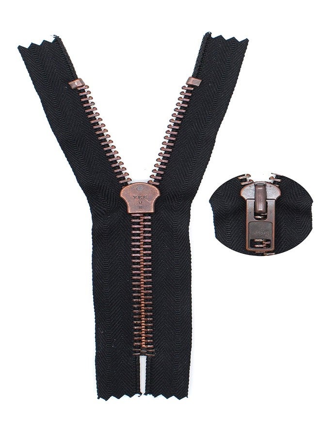 YKK® Sale 7" Exposed Zippers YKK #10 Extra Heavy Duty, Antique Copper Finished (Special) Closed Bottom Color 580 Black (1 Pack/Zipper). - Image 3