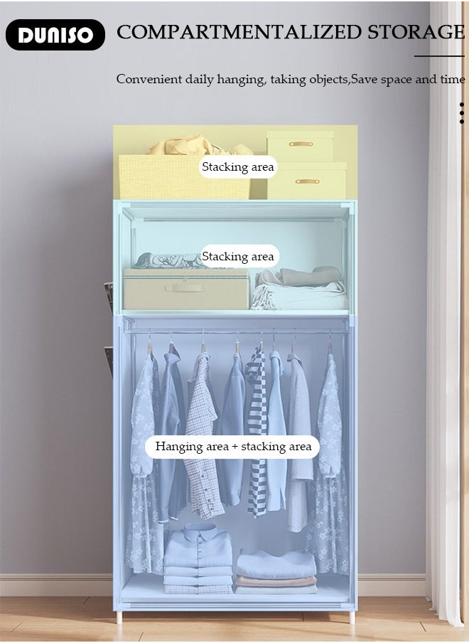 DUNISO Portable Clothes Closet with Side Pockets,Fabric Wardrobe for Hanging Clothes,Freestanding Garment Organizer with Sturdy Fabric Cover,Closet Clothes Organizer with Zipper for Bedroom, Cloakroom Sturdy and Easy Assemble  - Image 3