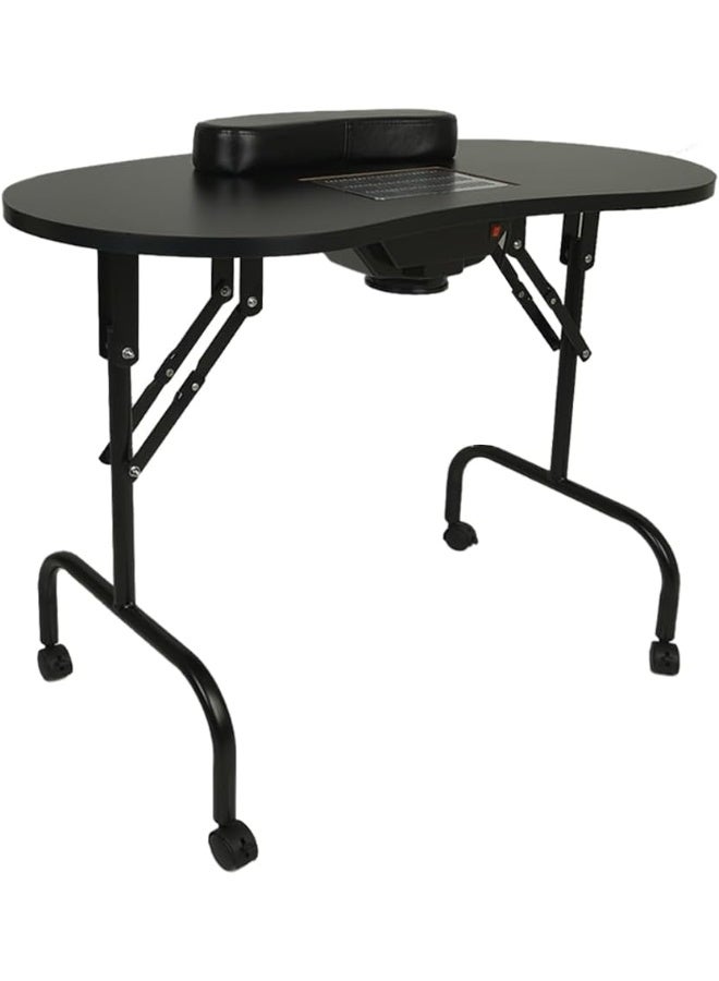 Meishida Portable Manicure Table Foldable Professional Nail Desk with Dust Collector Nail Tech Table for Technician Spa Salon Workstation, Client Wrist Pad Carry Bag 4 Lockable Wheels - Black - Image 1