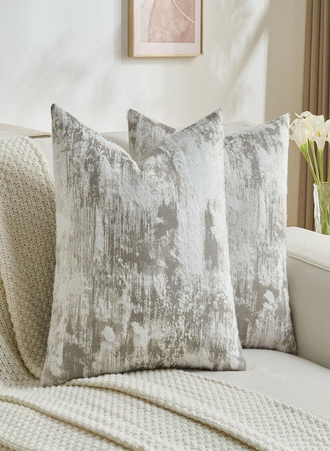 FUTEI Grey White Decorative Throw Pillow Covers 18x18 Inch Set of 2,Soft Faux Cashmere Jacquard - Textured & Cozy Cushion Case,Modern Home Decor for Couch Bed Living Room - Image 1