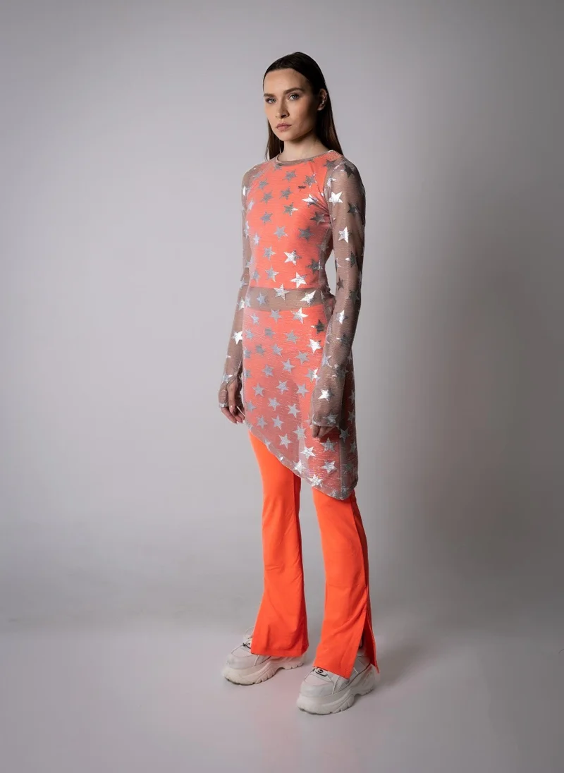 جانارا جونز Pink Shimmering Mesh Silver Stars Lilly Dress