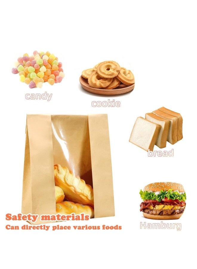 50 Pcs Kraft Paper Bread Bags, Brown Paper Lunch Bag, with Window, for Baked Food Packaging Storage Bakery Bags Sweet Bags, Label Seal Sticker Included, 32 X 21 X 10CM - Image 4
