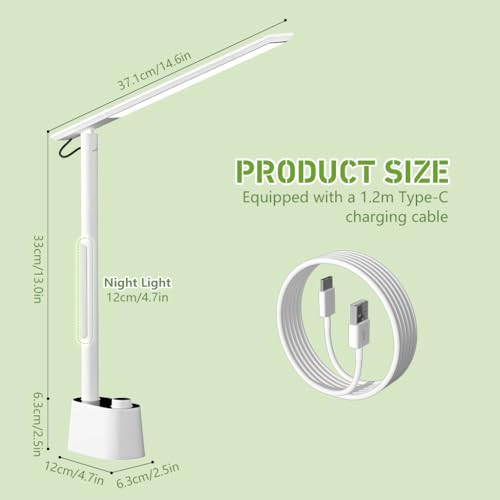 ELEPHANTBOAT® Table Lamp for Study Room 3-Color LED Eye Friendly Study Table Lamp with Side Night Light USB Rechargeable LED Light 2400mAh Battery Desk Lamps - Image 3